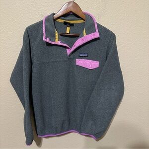 Patagonia Women’s Gray and Pink Synchilla Snap-T Pullover